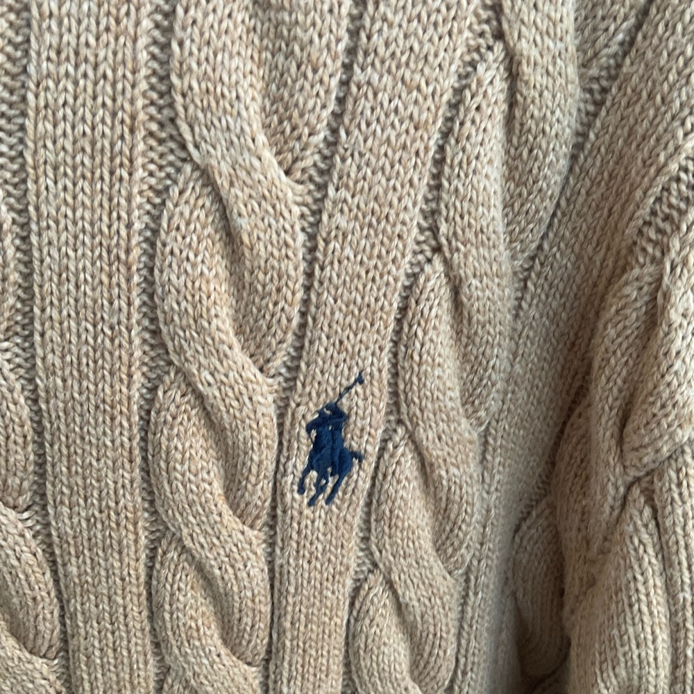 Polo Ralph Lauren Cable-knit Cotton Quarter Zip Sweater- Tan - Picture 2 of 7